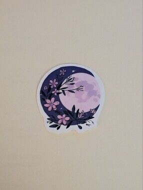 10/$10 Stickers Decal - Purple Crescent Moon w/ Pink Flowers - Brand New